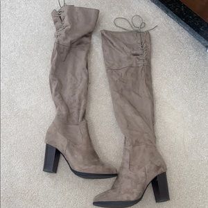 Over the knee suede tan boots
